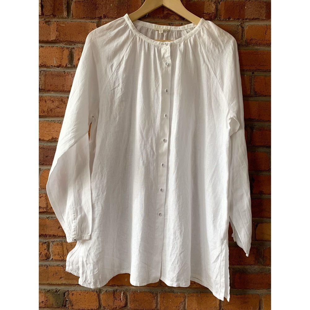 Eileen Fisher 100% Irish Linen Mandarin Collar Button Down Tunic - Picture 2 of 8